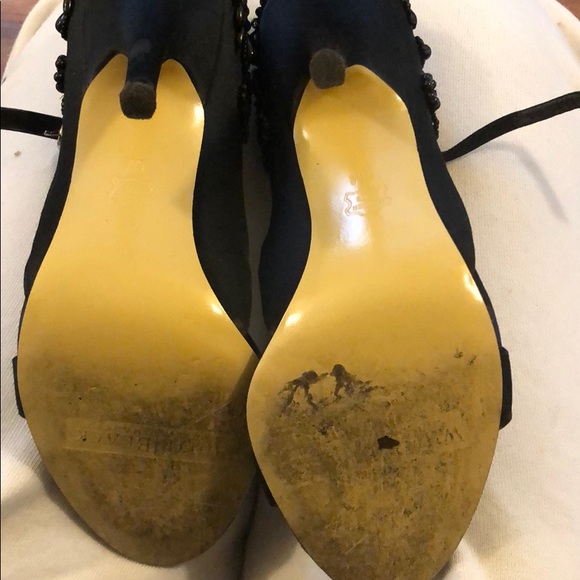 Black Satin with Beading Detail Heels - Picture 6 of 8